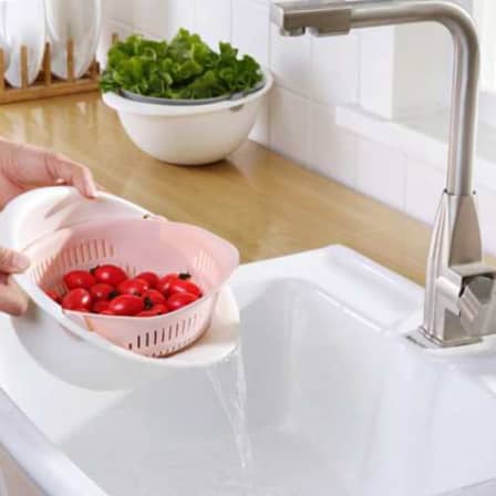 Kitchen Double Drain Basket Colander With Handle_1