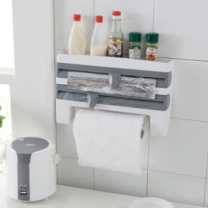 Multi-fuctional 4 In 1 Kitchen Storage Holder Rack for Paper Towel/Cling Film/Tin Foil Dispenser_4