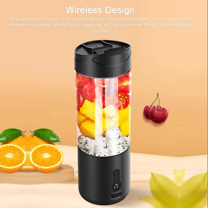 Portable Blender Cup USB Electric Fruit Juicer Rechargeable for Outdoor Sports Travel Camping - Black
