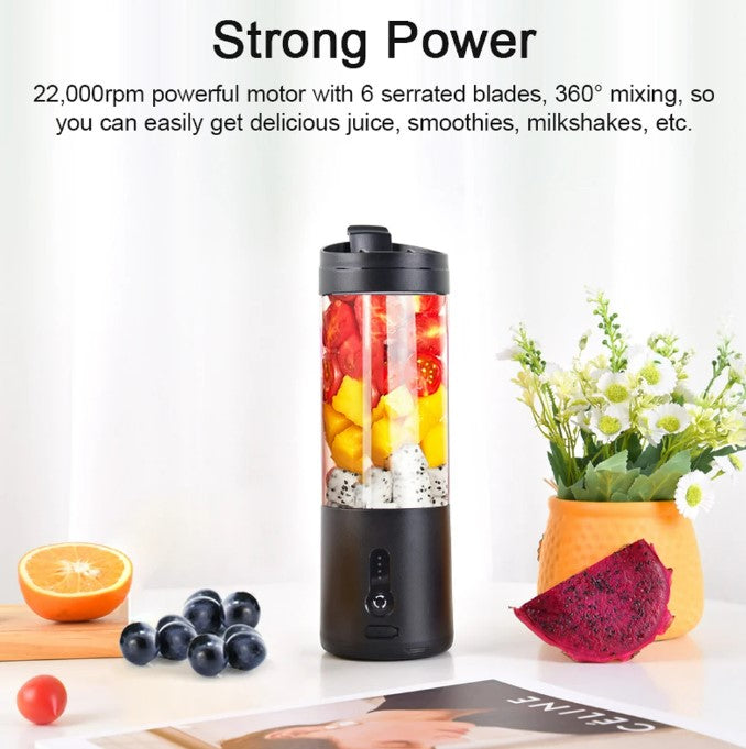 Portable Blender Cup USB Electric Fruit Juicer Rechargeable for Outdoor Sports Travel Camping - Black