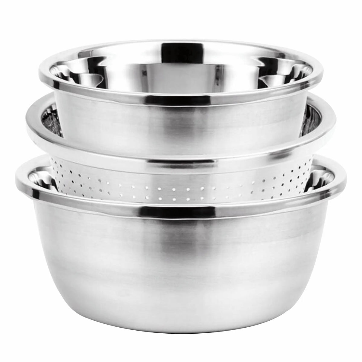 Strainer Colander Mixing Bowl Set - 3 piece Stainless Steel