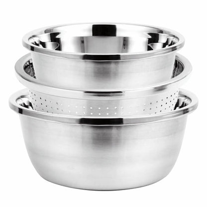 Strainer Colander Mixing Bowl Set - 3 piece Stainless Steel