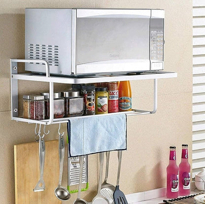2-Layer Microwave Oven Wall Mount Kitchen Corner Shelf Storage Rack