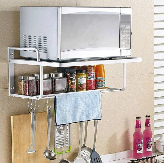 2-Layer Microwave Oven Wall Mount Kitchen Corner Shelf Storage Rack