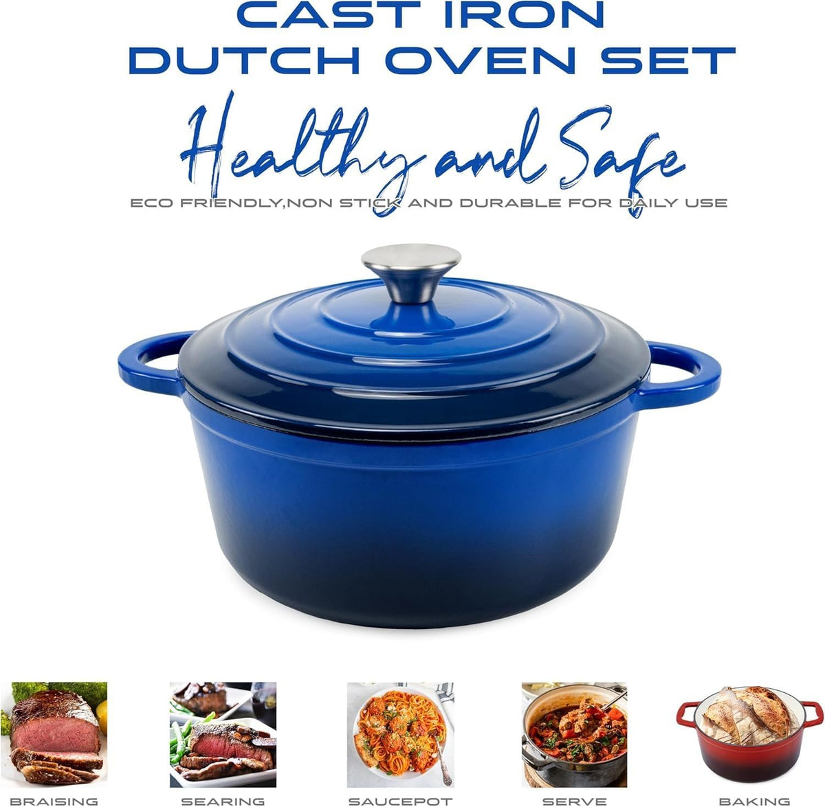Cast Iron Pot Set 7pcs - Royal Blue