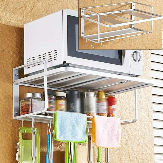 2-Layer Microwave Oven Wall Mount Kitchen Corner Shelf Storage Rack
