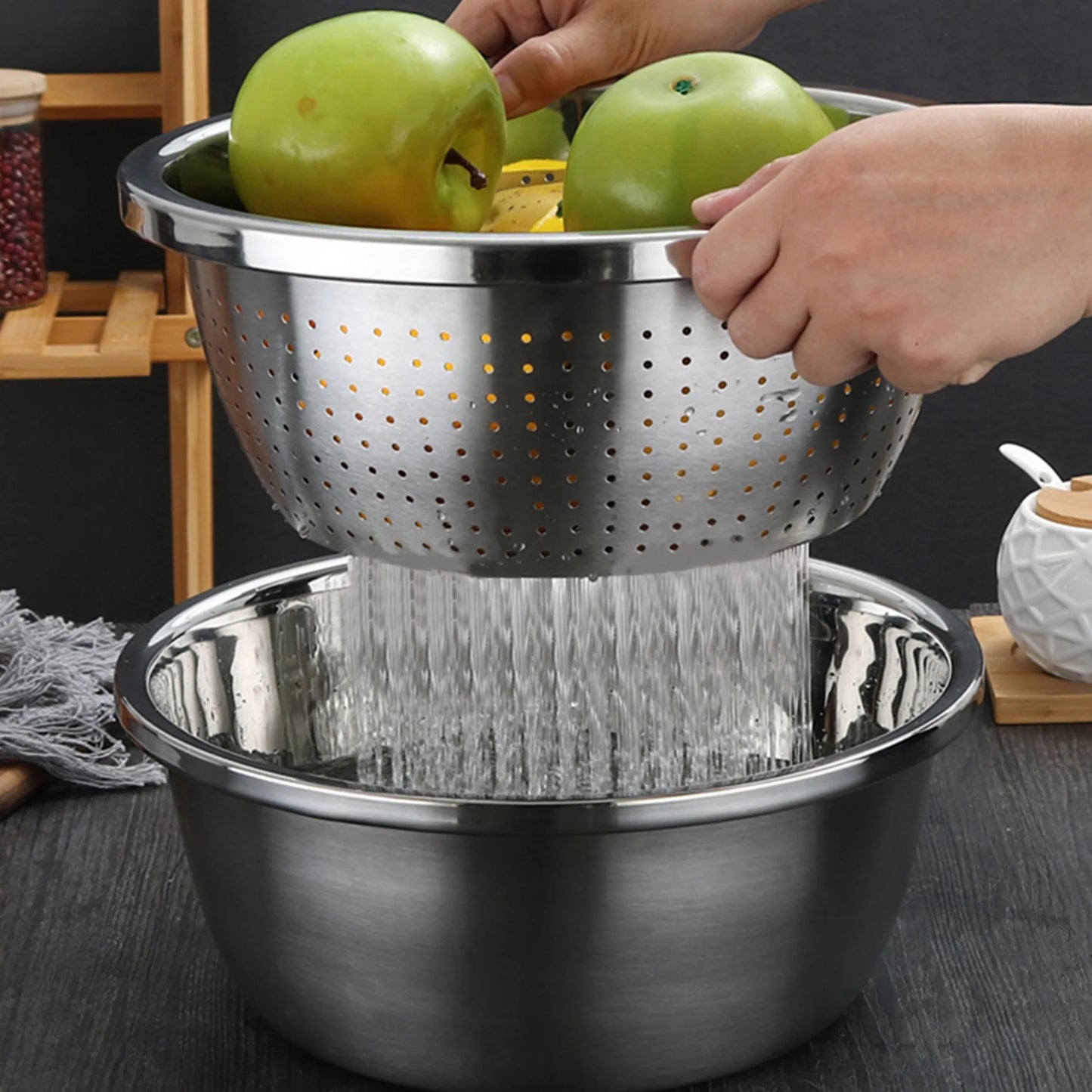 Strainer Colander Mixing Bowl Set - 3 piece Stainless Steel