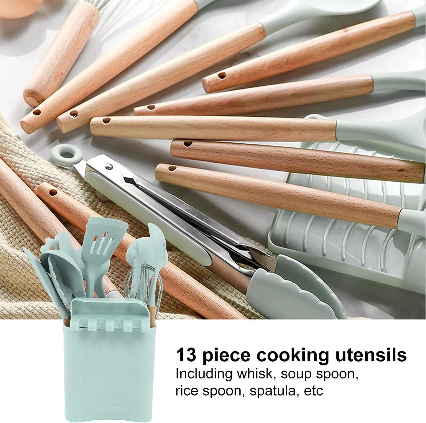 Silicone Non-Stick Kitchen Cooking Utensil Set With Holder