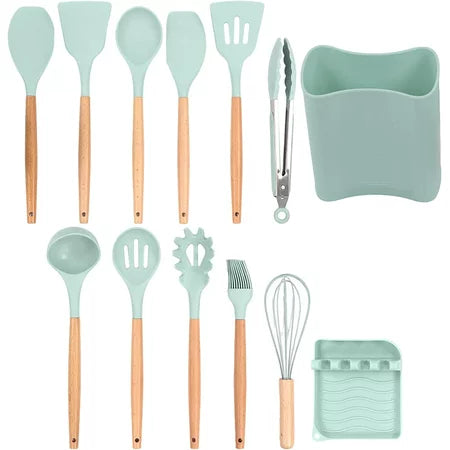 Silicone Non-Stick Kitchen Cooking Utensil Set With Holder