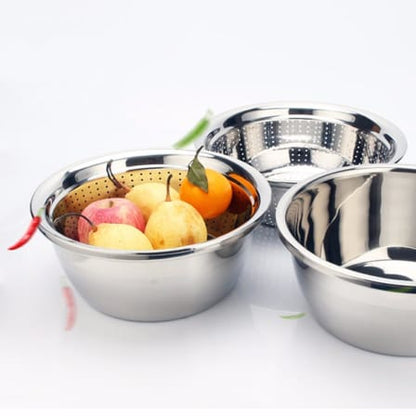 Strainer Colander Mixing Bowl Set - 3 piece Stainless Steel_0